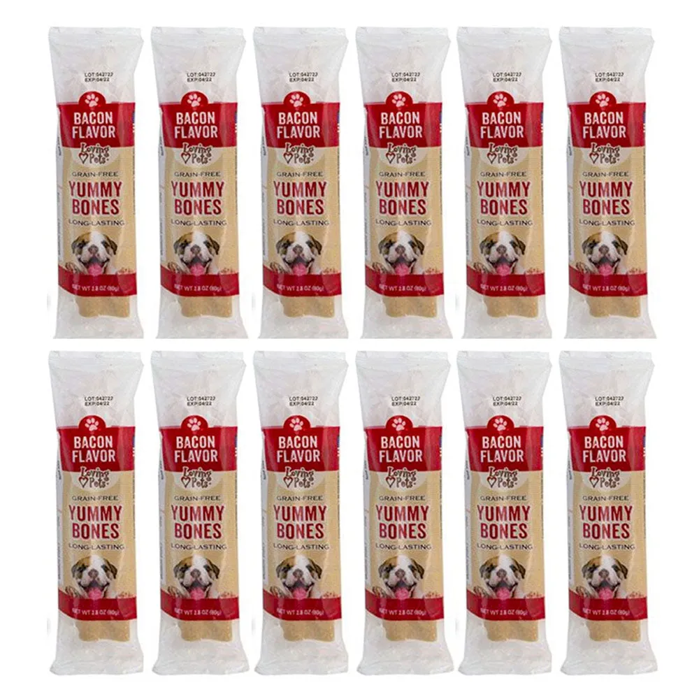12 Pc Dog Chewable Treat Bone Bacon Biscuit Doggie Snack Puppy Pet Cookie 2.8oz