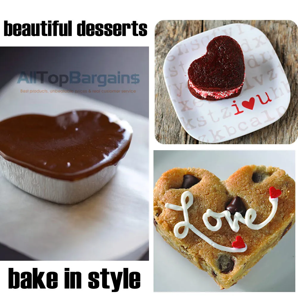 24 Aluminum Foil Baking Cups Heart Shapes Mold Cupcakes Party Baking Bake Mini