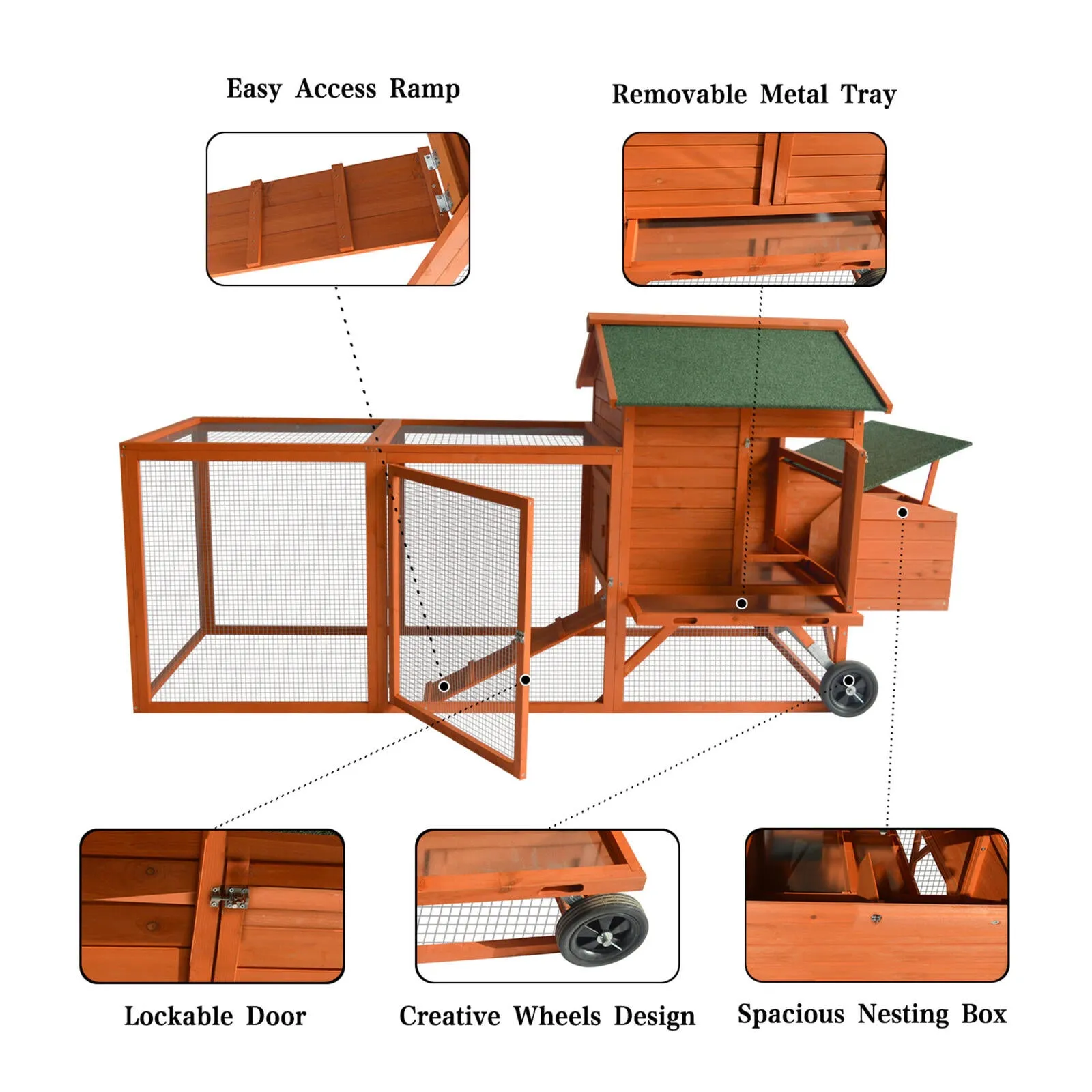 248 cm XL Chicken Coop Rabbit Hutch Ferret Hen Guinea Pig House | With Wheels