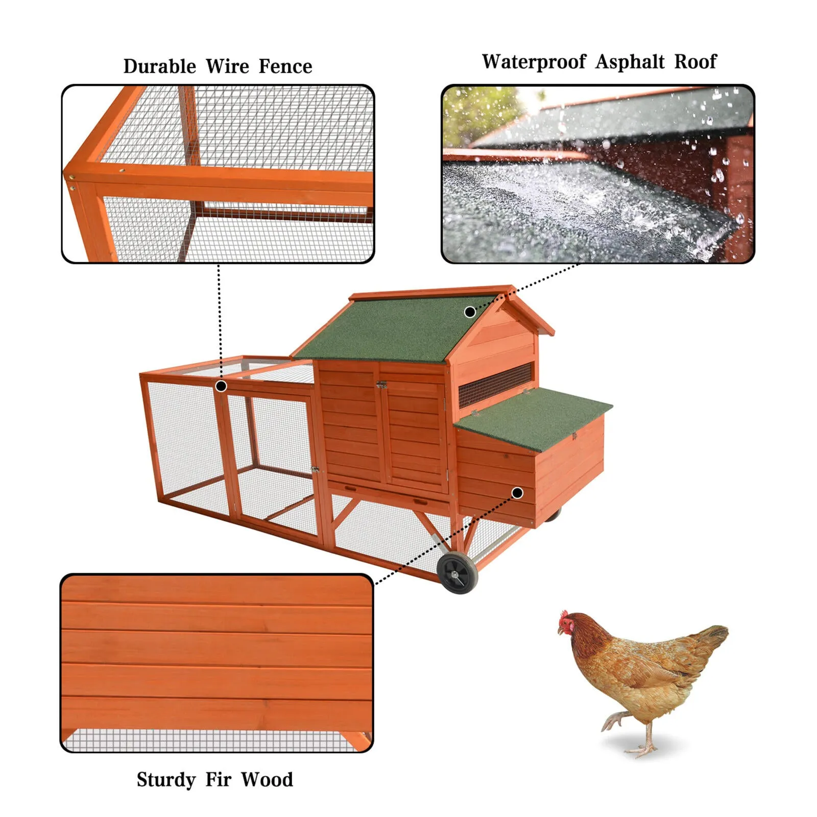 248 cm XL Chicken Coop Rabbit Hutch Ferret Hen Guinea Pig House | With Wheels