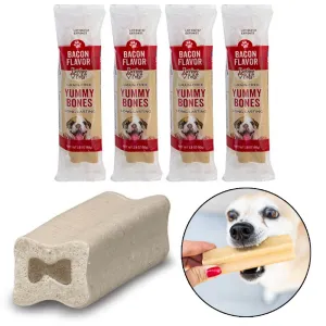 4 Bacon Flavor Bone Dog Treat Puppy Pet Filled Biscuit Doggie Snack Cookie 2.8oz