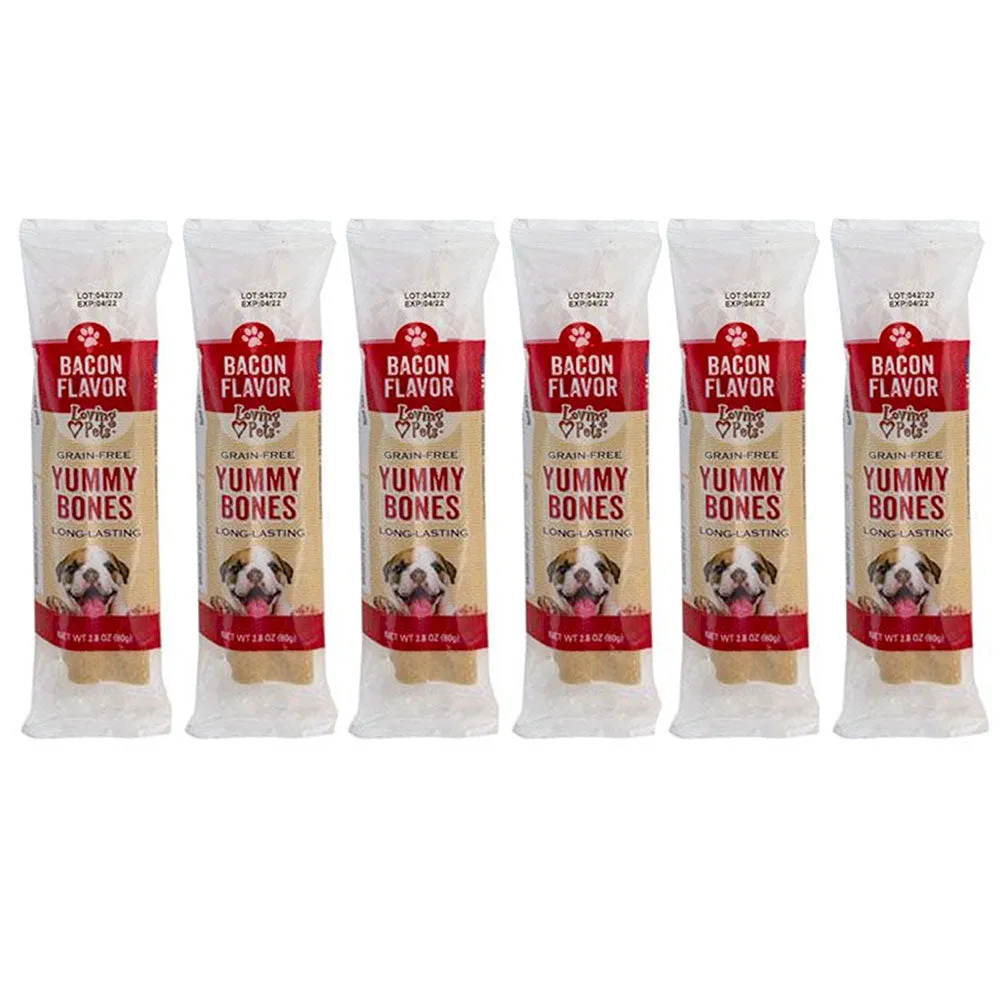 6 Dog Treat Bone Bacon Flavor Filled Biscuit Doggie Snack Puppy Pet Cookie 2.8oz