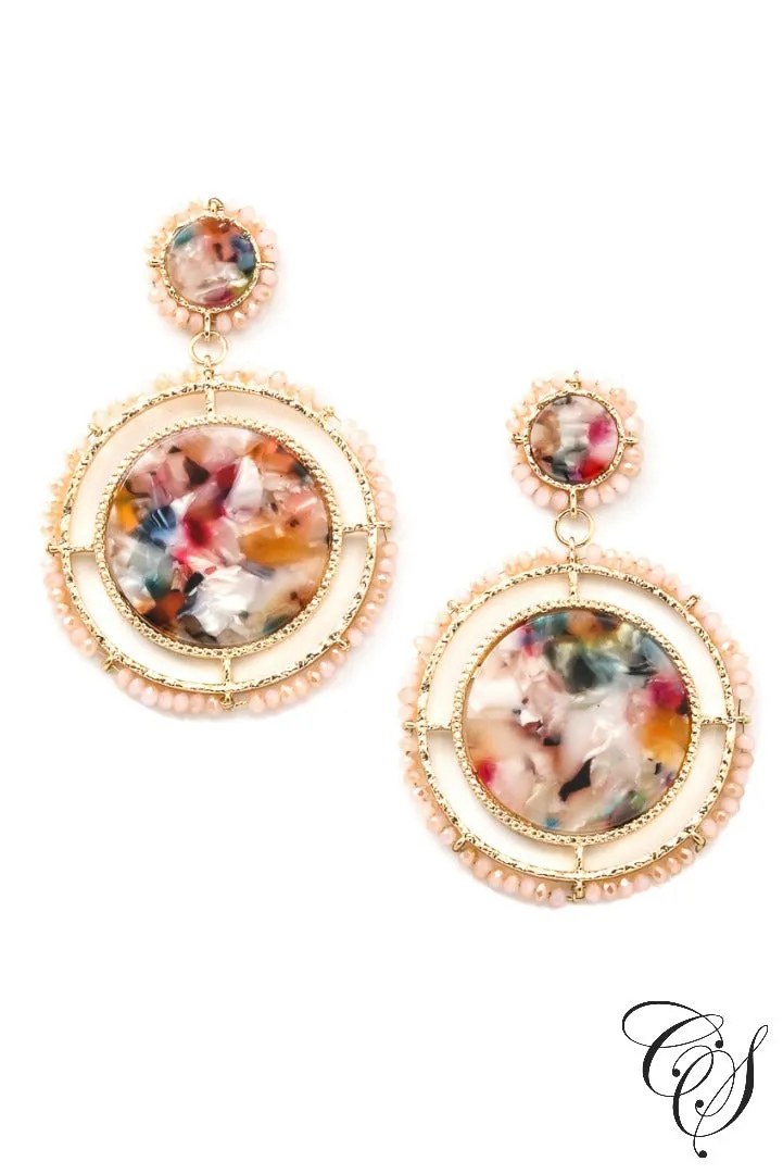 Acetate and Beaded Disc Drop Earrings