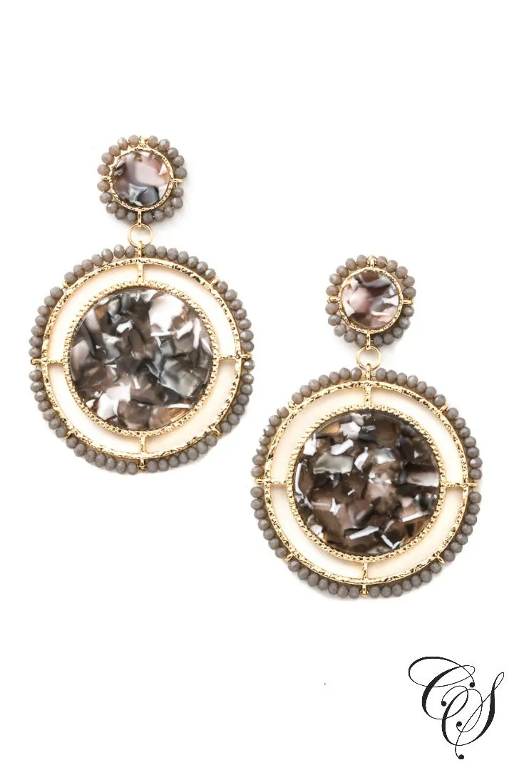 Acetate and Beaded Disc Drop Earrings