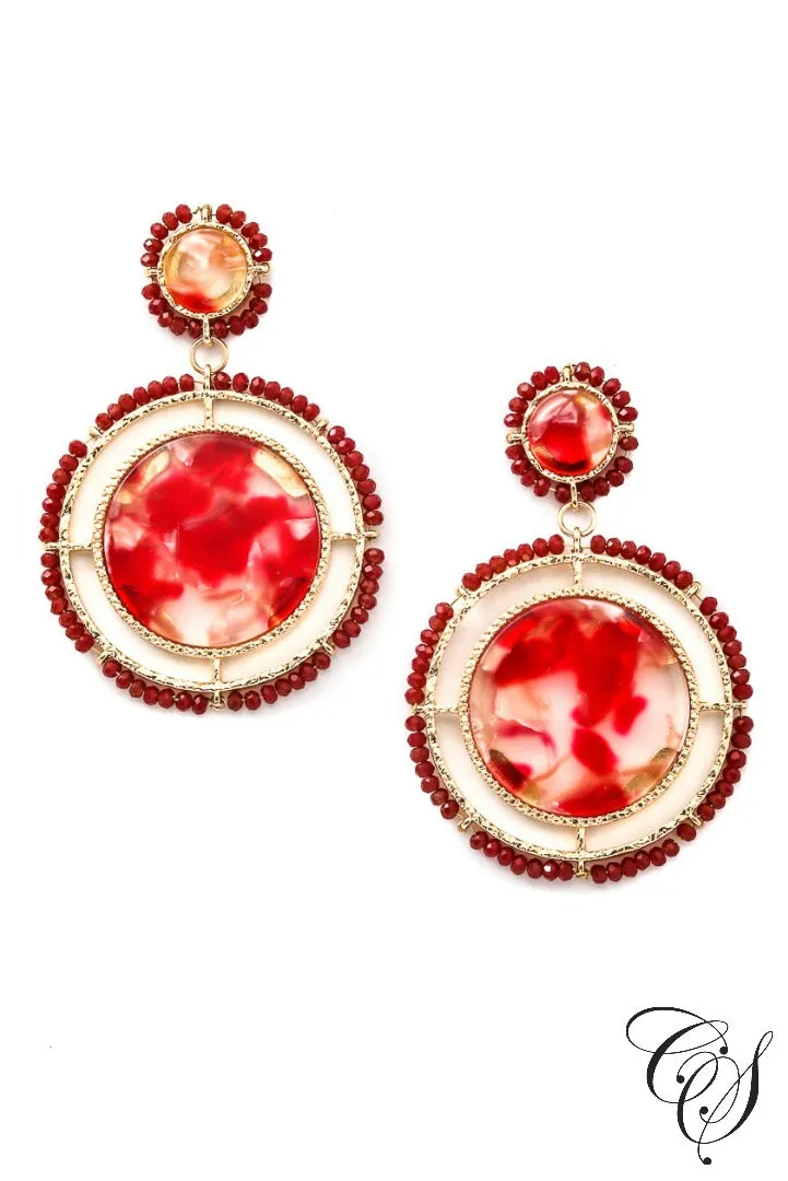 Acetate and Beaded Disc Drop Earrings