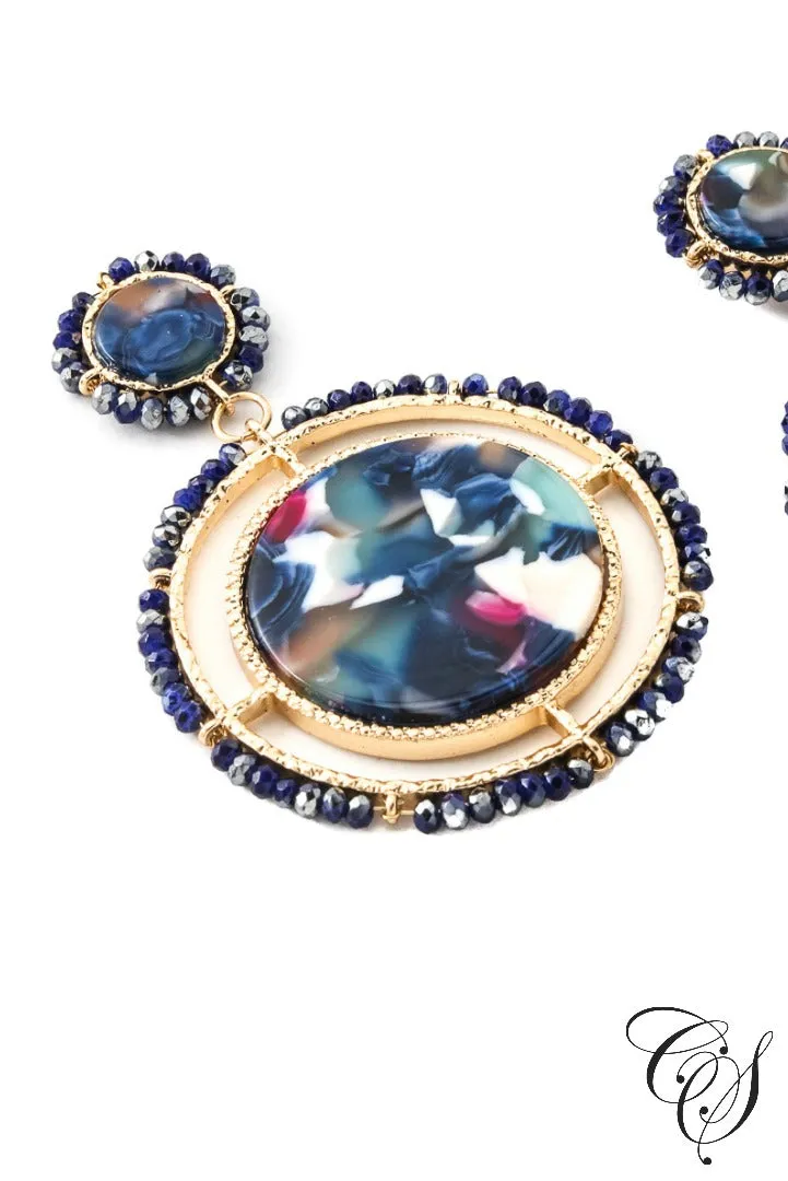 Acetate and Beaded Disc Drop Earrings