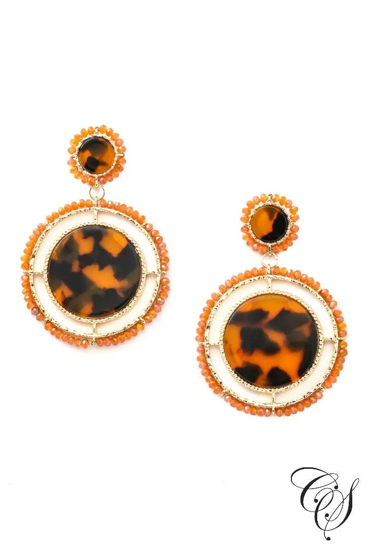 Acetate and Beaded Disc Drop Earrings