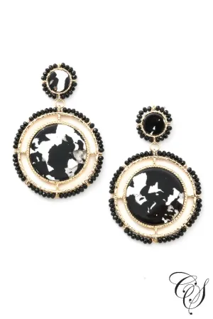 Acetate and Beaded Disc Drop Earrings