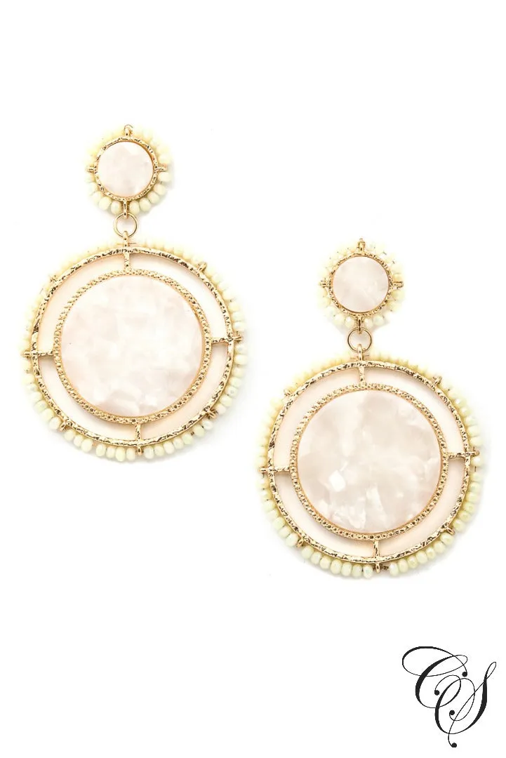 Acetate and Beaded Disc Drop Earrings