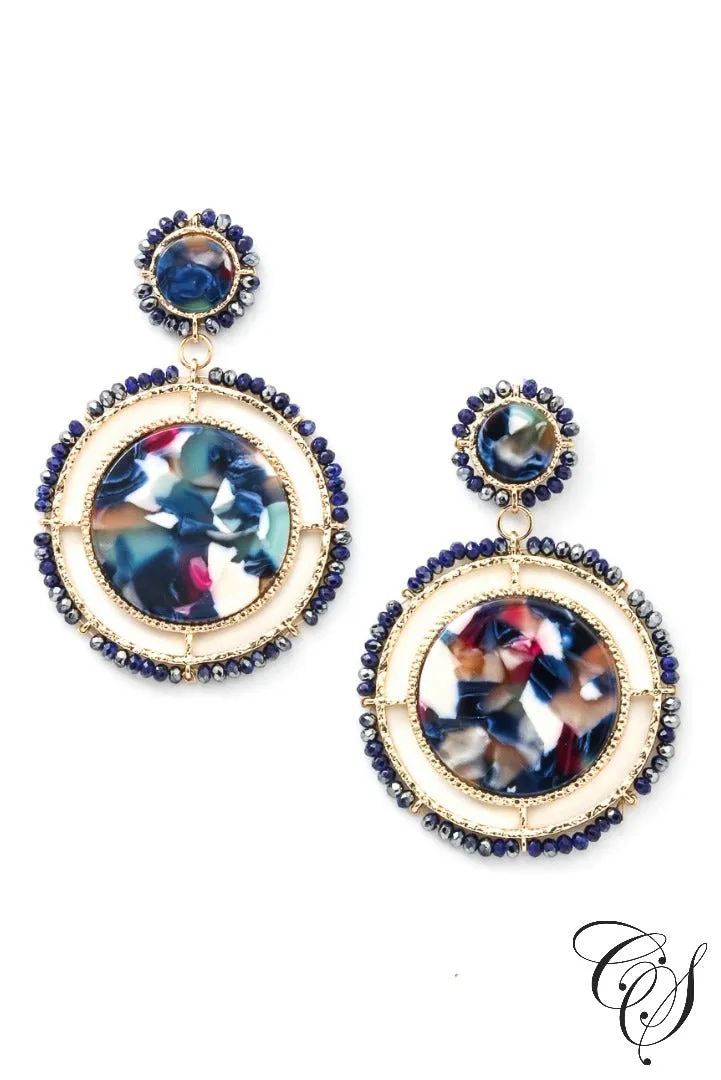 Acetate and Beaded Disc Drop Earrings