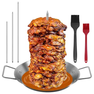 Al Pastor Skewer for Grill, Stainless Steel Vertical Skewer, Brazilian Vertical Spit Stand with 3 Removable Spikes(8/10"/12)& Brushes, for Tacos Al Pastor, Shawarma Kebabs Smoker Oven BBQ Dishes