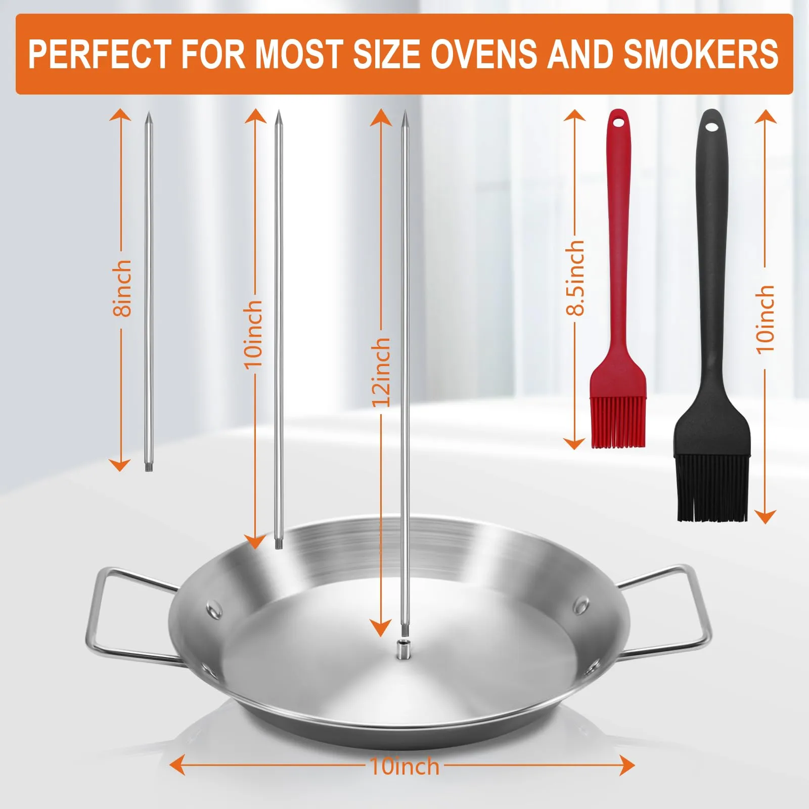 Al Pastor Skewer for Grill, Stainless Steel Vertical Skewer, Brazilian Vertical Spit Stand with 3 Removable Spikes(8/10"/12)& Brushes, for Tacos Al Pastor, Shawarma Kebabs Smoker Oven BBQ Dishes
