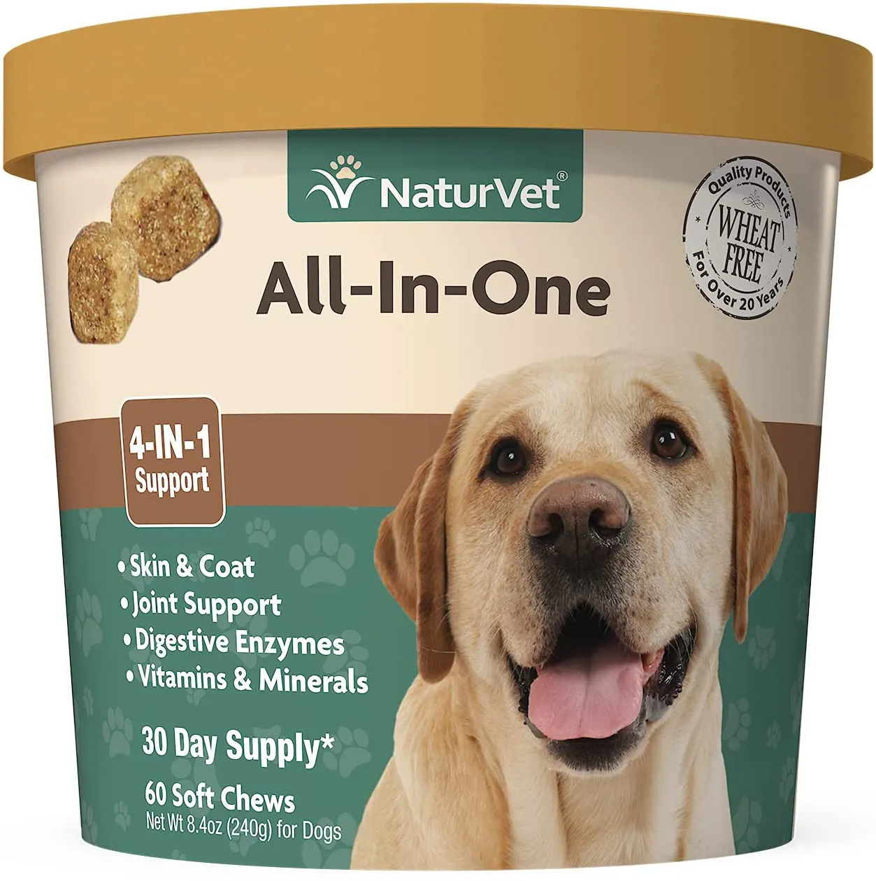All-in-One Dog Supplement - for Joint Support, Digestion, Skin, Coat Care – Dog Vitamins, Minerals, Omega-3, 6, 9 – Wheat-Free Supplements for Dogs