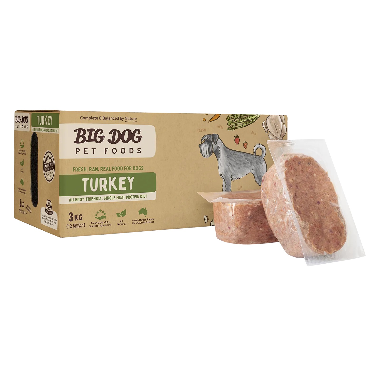 Big Dog Raw Dog Food Turkey 3kg 12pk