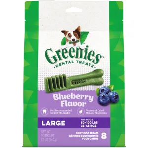 GREENIES Natural Dog Dental Care Chews Oral Health Dog Treats Blueberry Flavor, Large 12-oz Pack