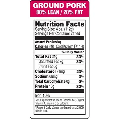 Ground Pork 80% Lean/20% Fat Label | Roll of 1,000