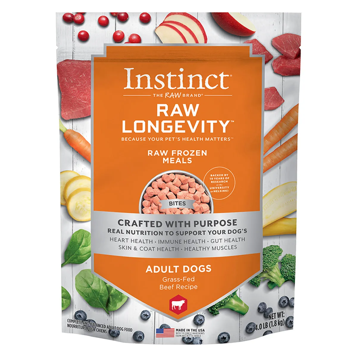 Instinct Nature's Raw Longevity Frozen Bites Grass-Fed Beef Dog Food 4lb