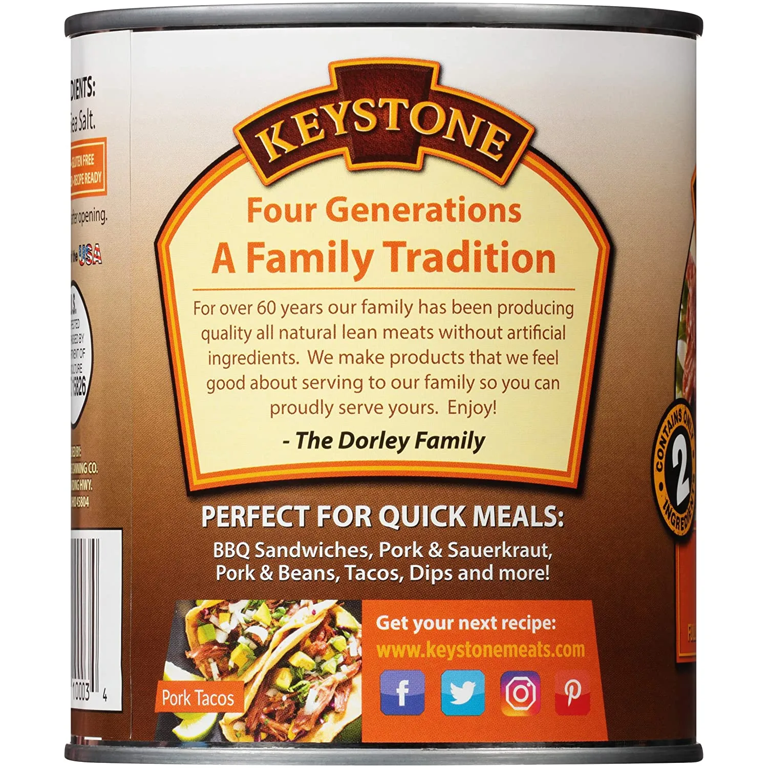 Keystone Meats All Natural Pork 28oz Can