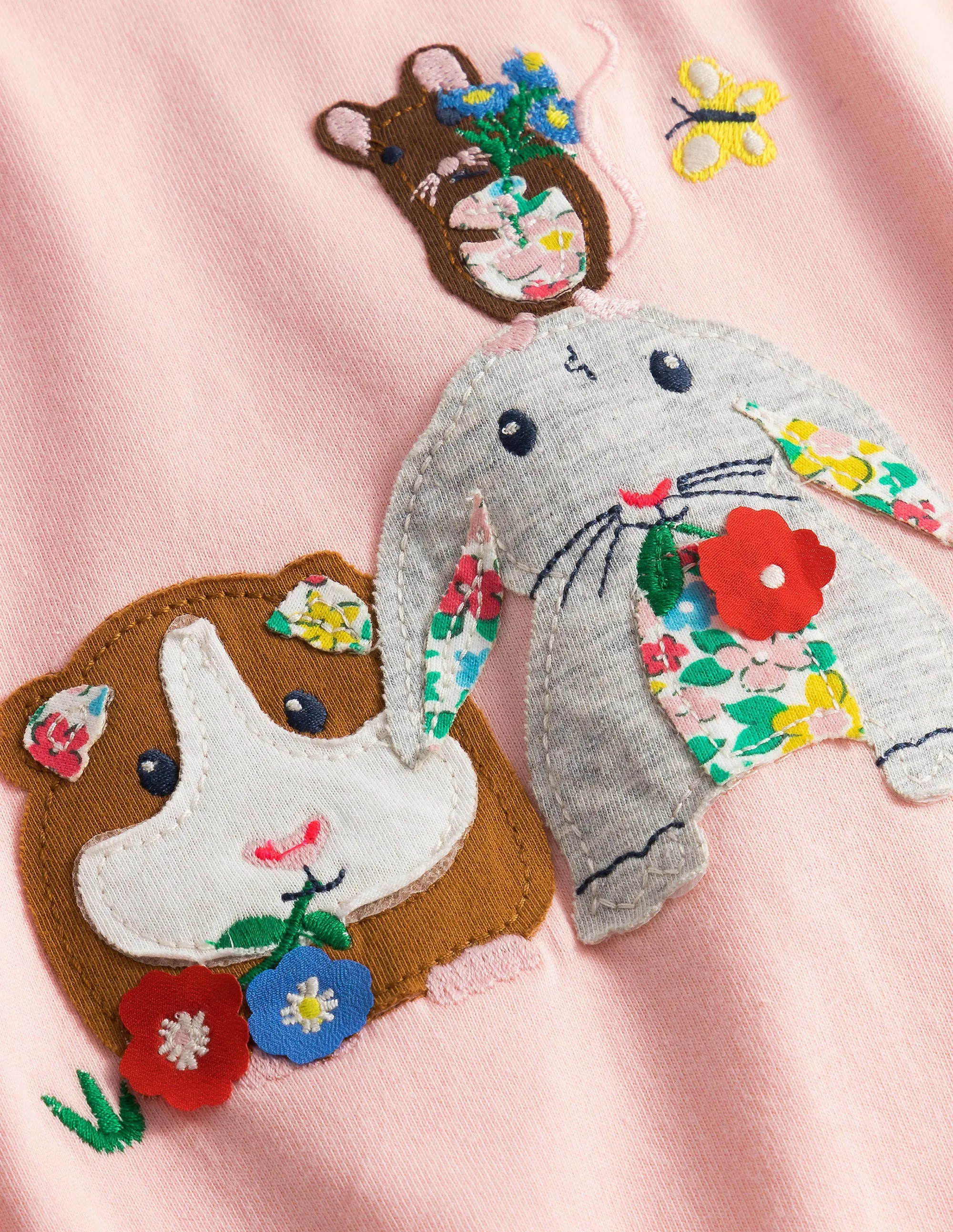 Long Sleeve Appliqué Top-Pink Guinea Pig