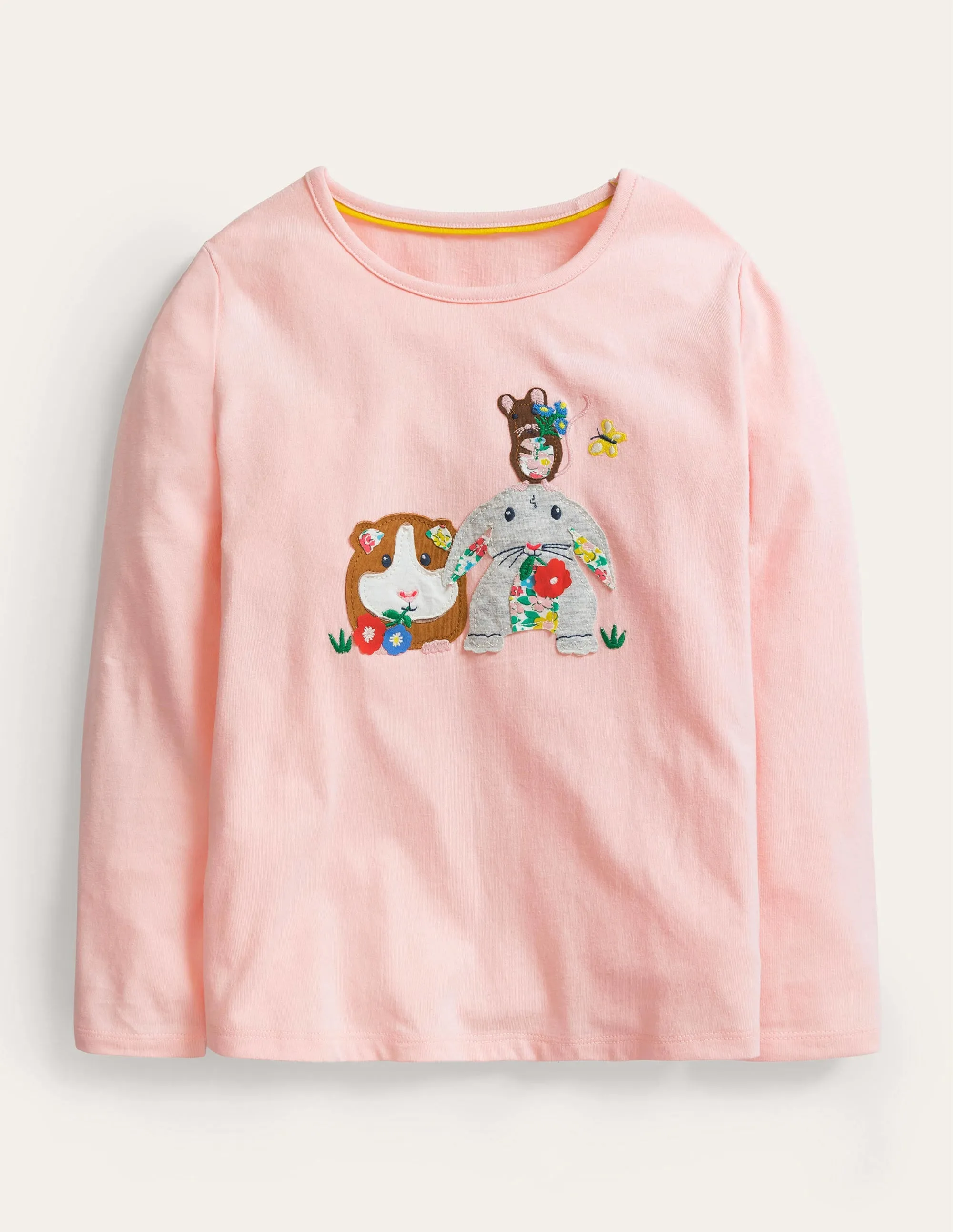 Long Sleeve Appliqué Top-Pink Guinea Pig