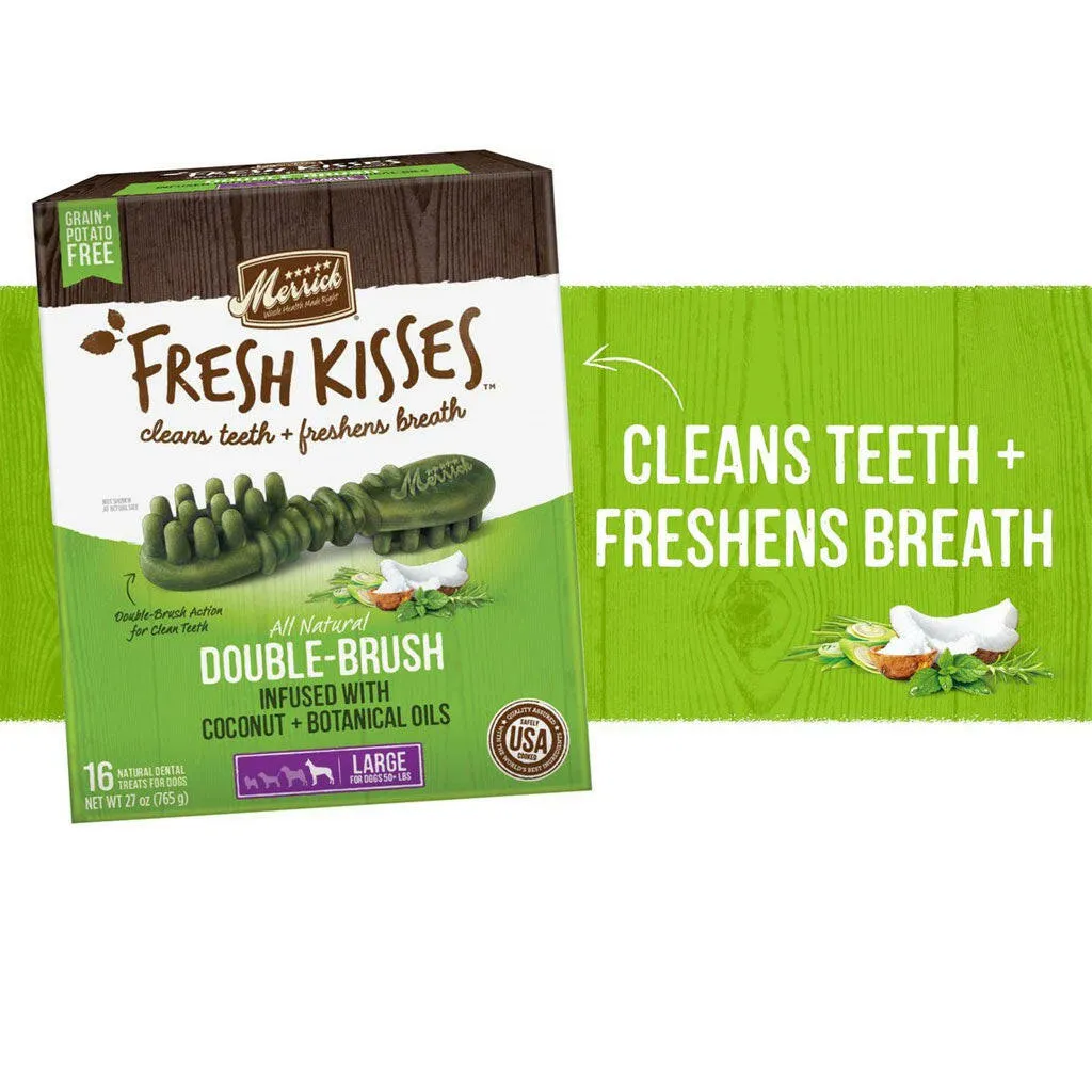 Merrick Fresh Kisses Double-Brush Coconut & Botanical Oil Dental Dog Treats, Large