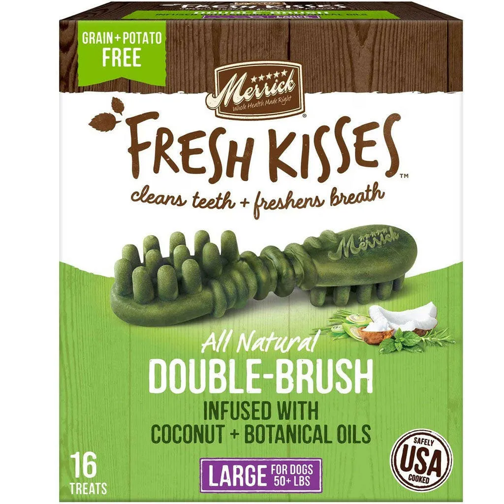 Merrick Fresh Kisses Double-Brush Coconut & Botanical Oil Dental Dog Treats, Large
