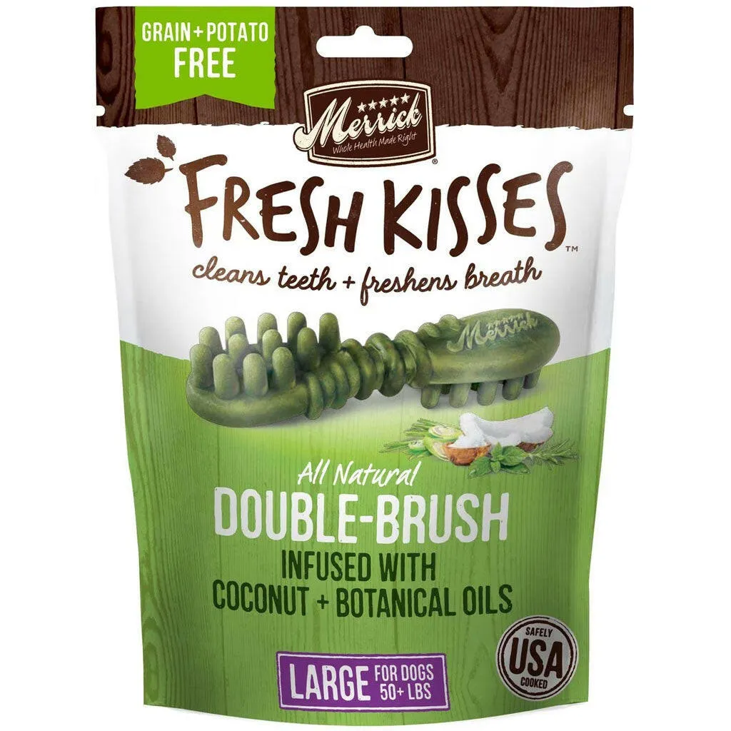 Merrick Fresh Kisses Double-Brush Coconut & Botanical Oil Dental Dog Treats, Large