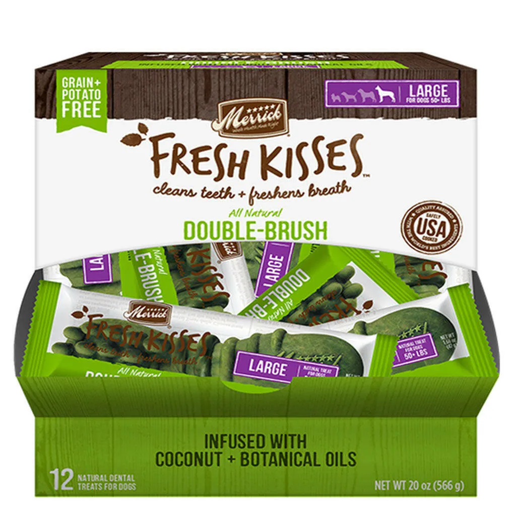 Merrick Fresh Kisses Double-Brush Coconut & Botanical Oil Dental Dog Treats, Large