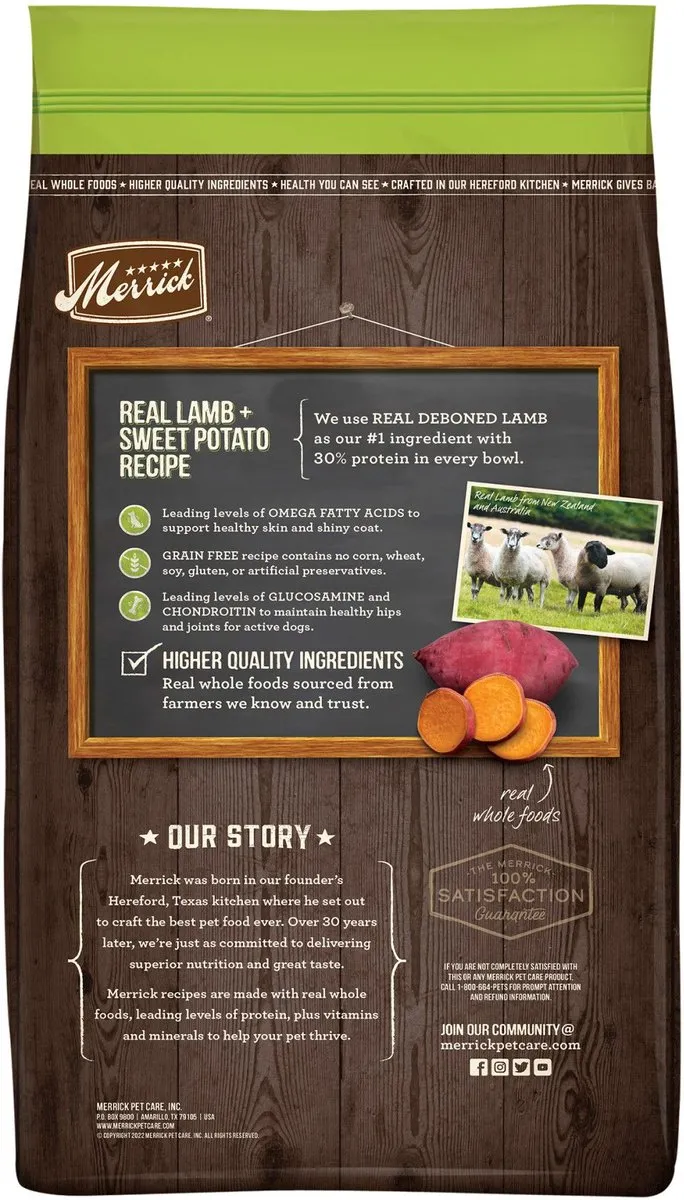 Merrick Grain Free Real Lamb & Sweet Potato Recipe 22-lb, Dry Dog Food