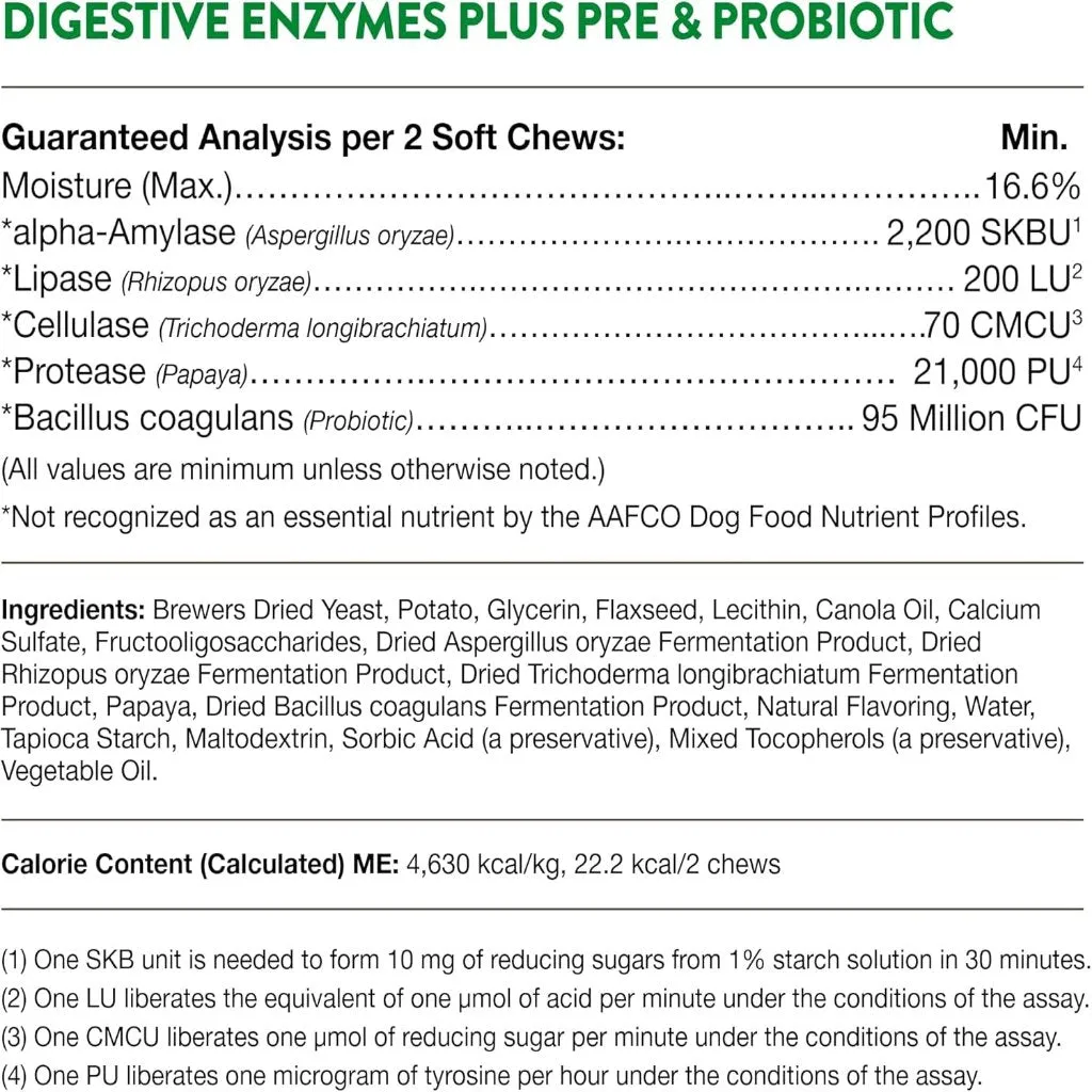 NaturVet Digestive Enzymes Soft Chews Daily Digestive Support with Pre & Probiotic for Dogs, 70 count