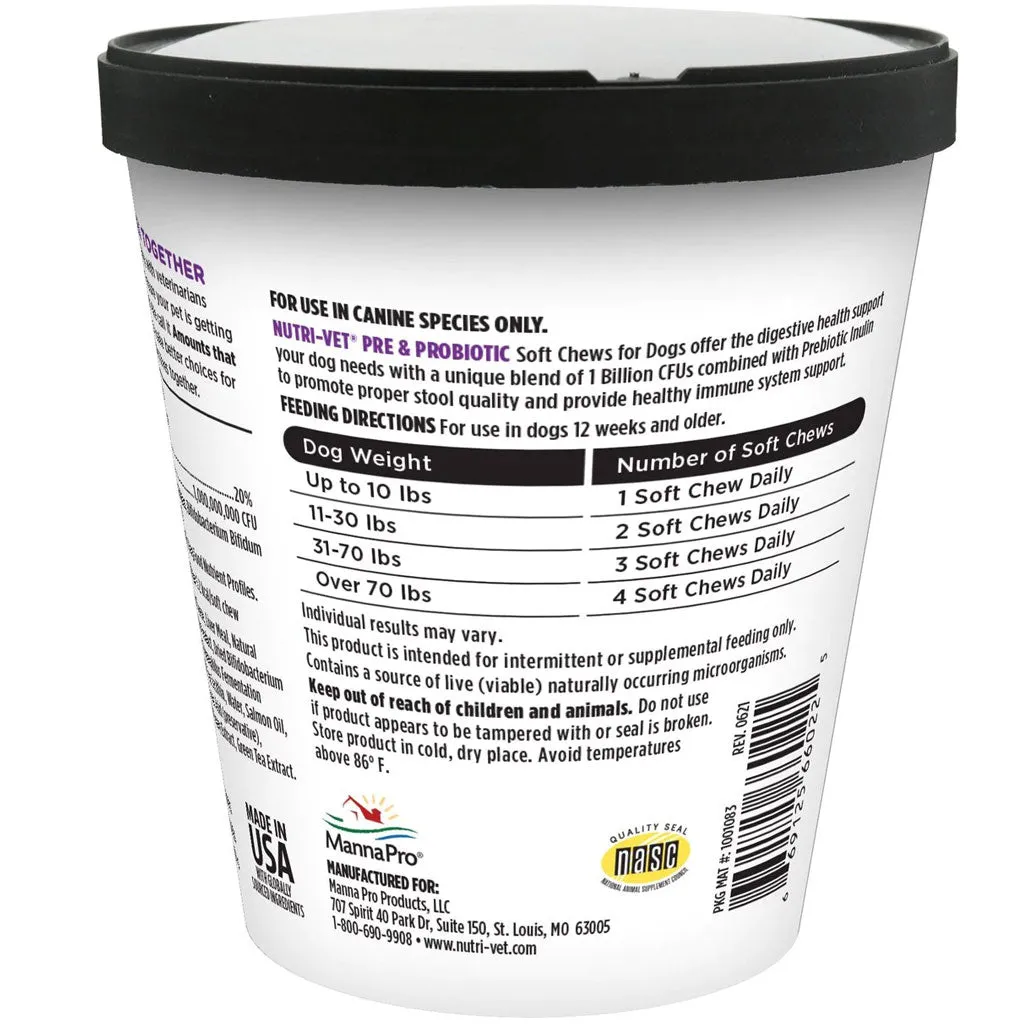 Nutri-Vet Pre & Probiotic Digestive Supplement for Dogs, 120 soft chews