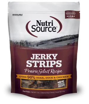 Nutrisource Grain Free Jerky Strips Prairie Select Quail, Duck, & Chicken Recipe Dog Treats