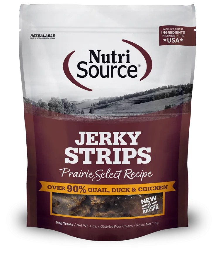 Nutrisource Grain Free Jerky Strips Prairie Select Quail, Duck, & Chicken Recipe Dog Treats