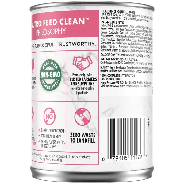 Nutro Hearty Stew Adult Natural Wet Dog Food Cuts in Gravy Roasted Turkey, Sweet Potato & Green Bean Stew, 12.5-oz Case of 12