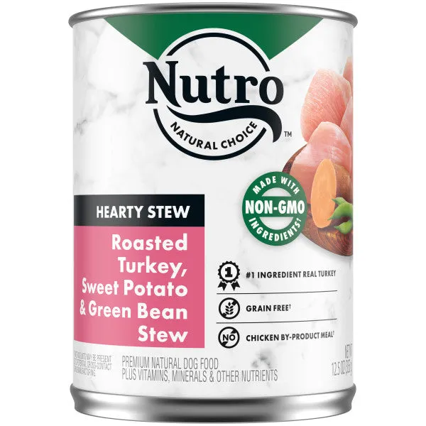 Nutro Hearty Stew Adult Natural Wet Dog Food Cuts in Gravy Roasted Turkey, Sweet Potato & Green Bean Stew, 12.5-oz Case of 12