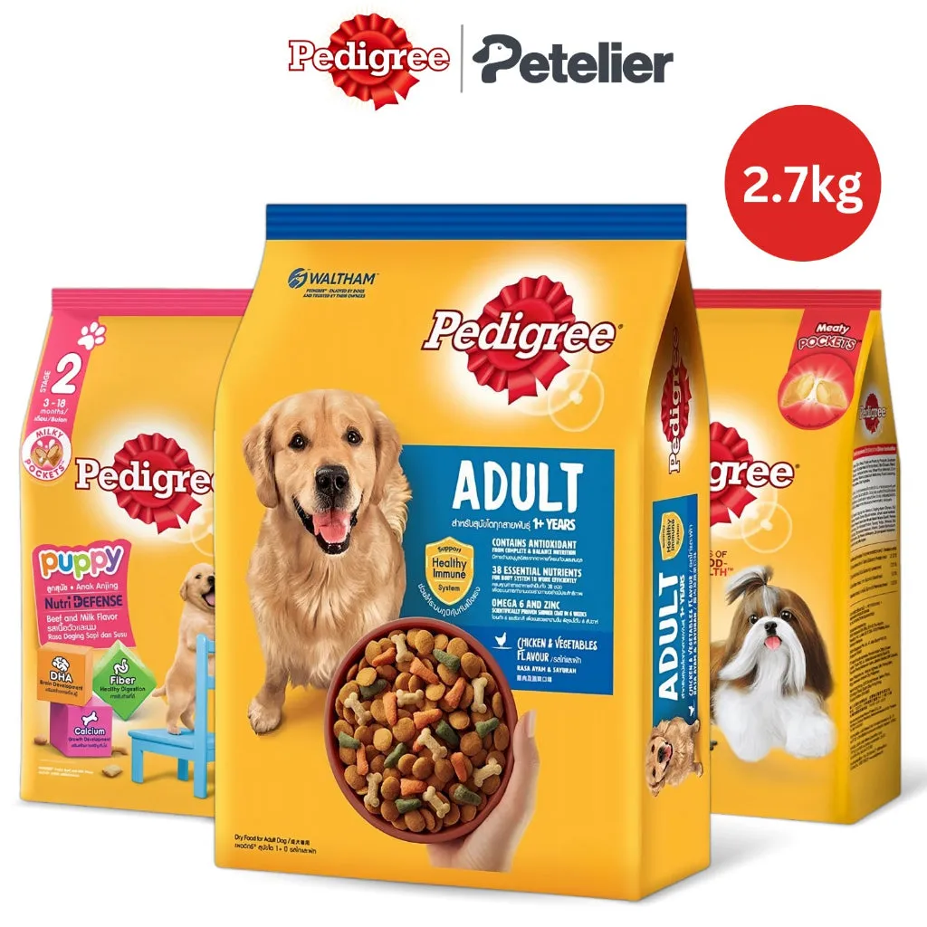 Pedigree Dry Dog Food 2.7kg All Breeds & Flavors for Adult/Puppy NutriDefense
