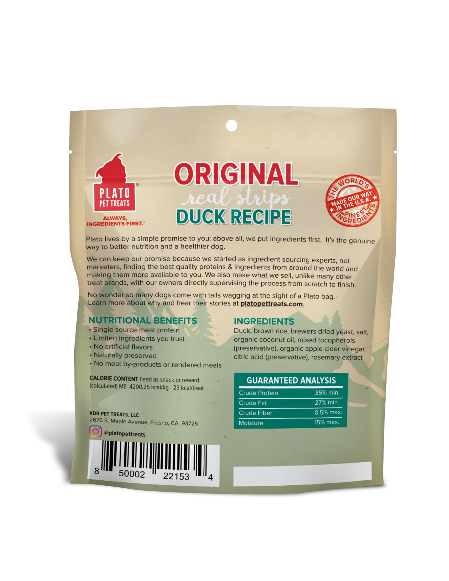 Plato Natural Duck Strips Dog Treats