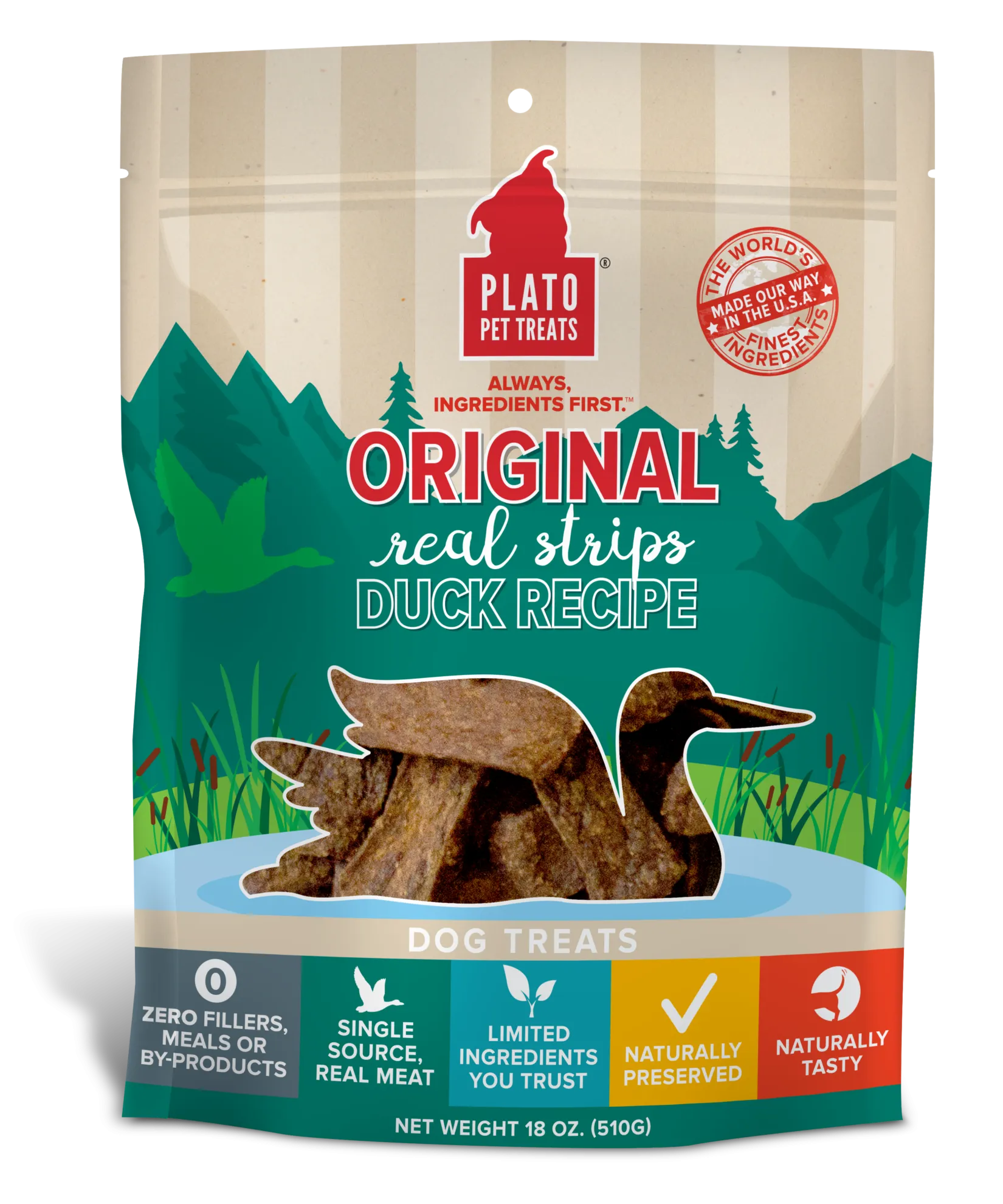 Plato Natural Duck Strips Dog Treats