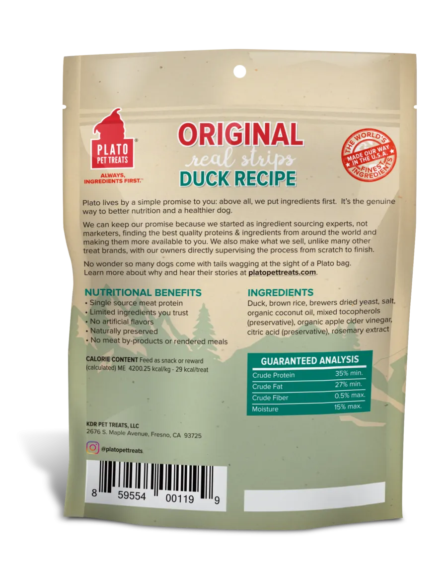 Plato Original Real Strips Duck Recipe Dog Treats