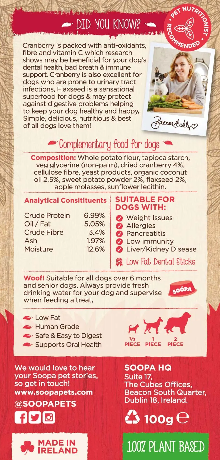 Soopa Cranberry & Sweet Potato Dental Sticks Dog Chew