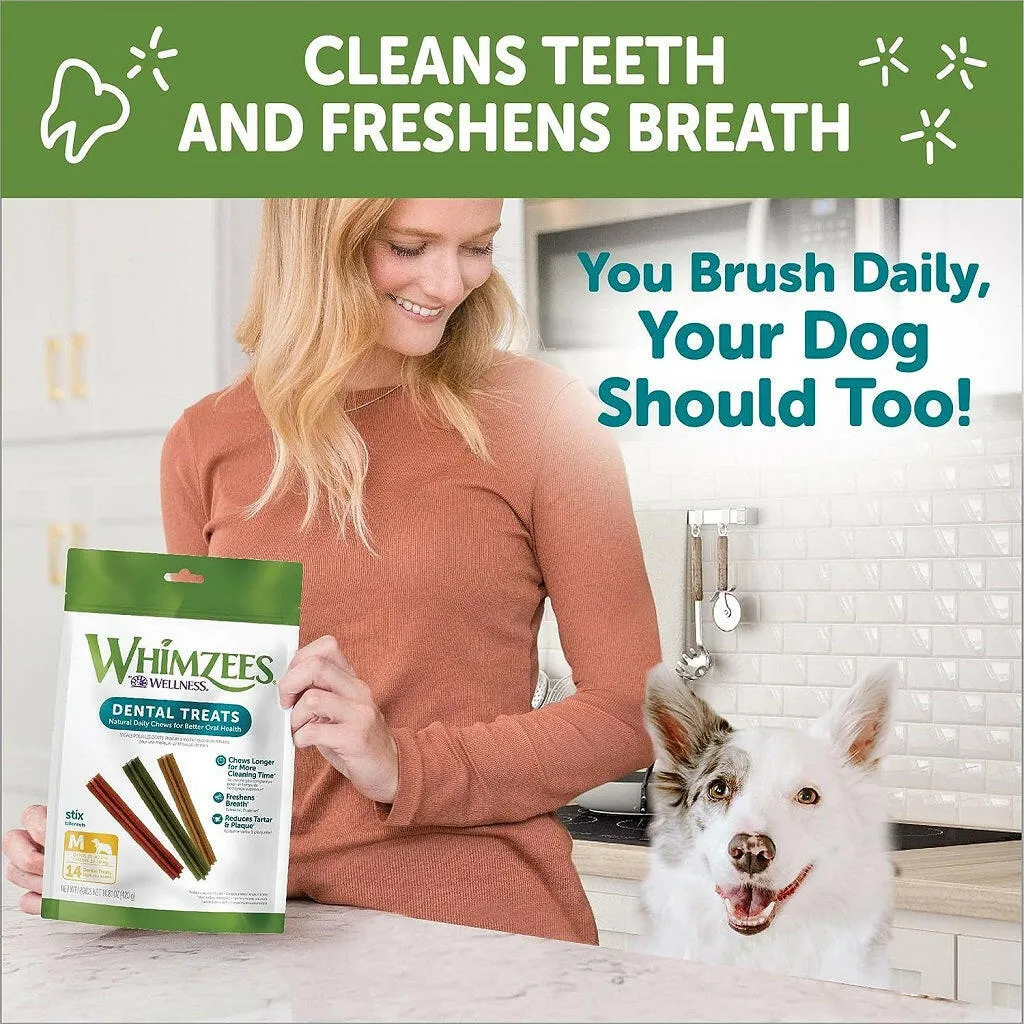 Whimzees by Wellness Stix Natural Grain Free Dental Chews For Medium Breed Dogs (14.8 oz)