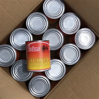 Yoder's Fresh Real Fully Cooked Canned Turkey Chunks Ready to Eat Emergency Survival Food | Premium Quality Meat Ideal for Camping | Travel and Long term Food Storage Full Case (12 Cans) 28 oz. Cans