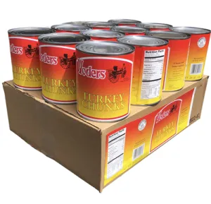 Yoder's Fresh Real Fully Cooked Canned Turkey Chunks Ready to Eat Emergency Survival Food | Premium Quality Meat Ideal for Camping | Travel and Long term Food Storage Full Case (12 Cans) 28 oz. Cans